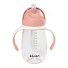 BEABA, Biberon/Tasse d'apprentissage 2 en 1, Tasse Paille Enfant, 100% étanche, Anti-fuite, 300 ml - old pink