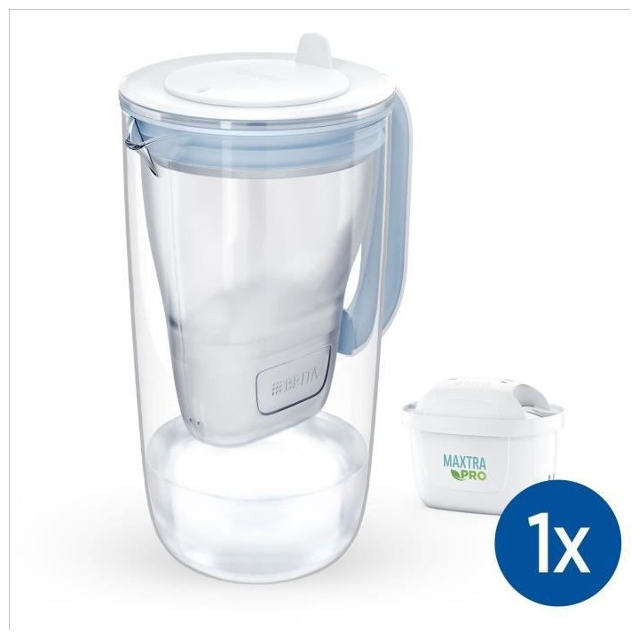 BRITA Carafe filtrante en verre bleue inclus 1 cartouche MAXTRA PRO Al