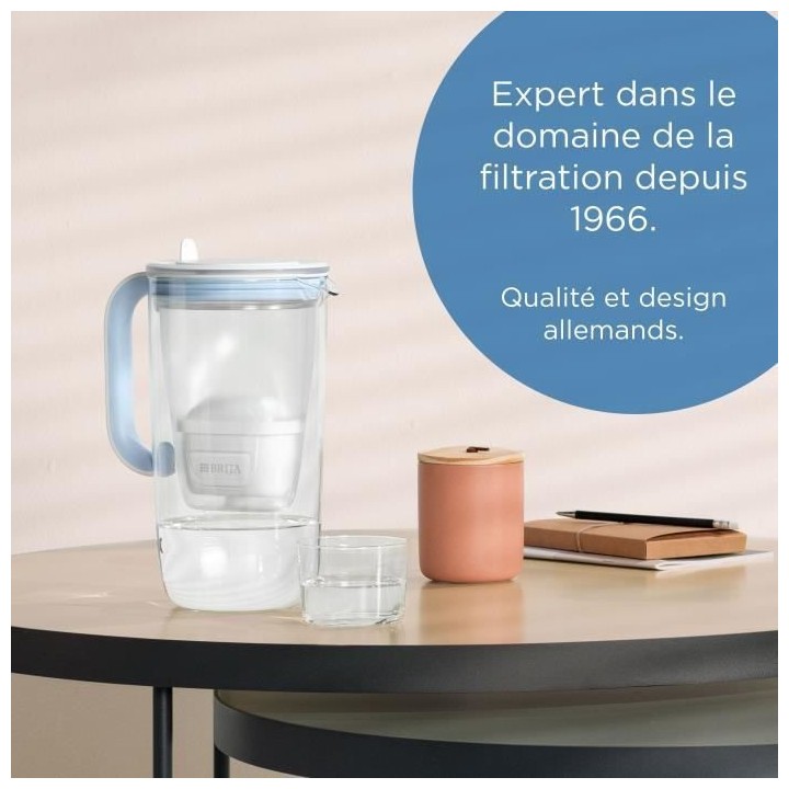 BRITA Carafe filtrante en verre bleue inclus 1 cartouche MAXTRA PRO Al