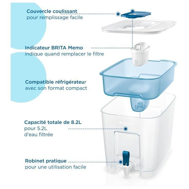 BRITA Distributeur d'eau filtrée Flow bleu (8,2L) inclus 1 cartouche