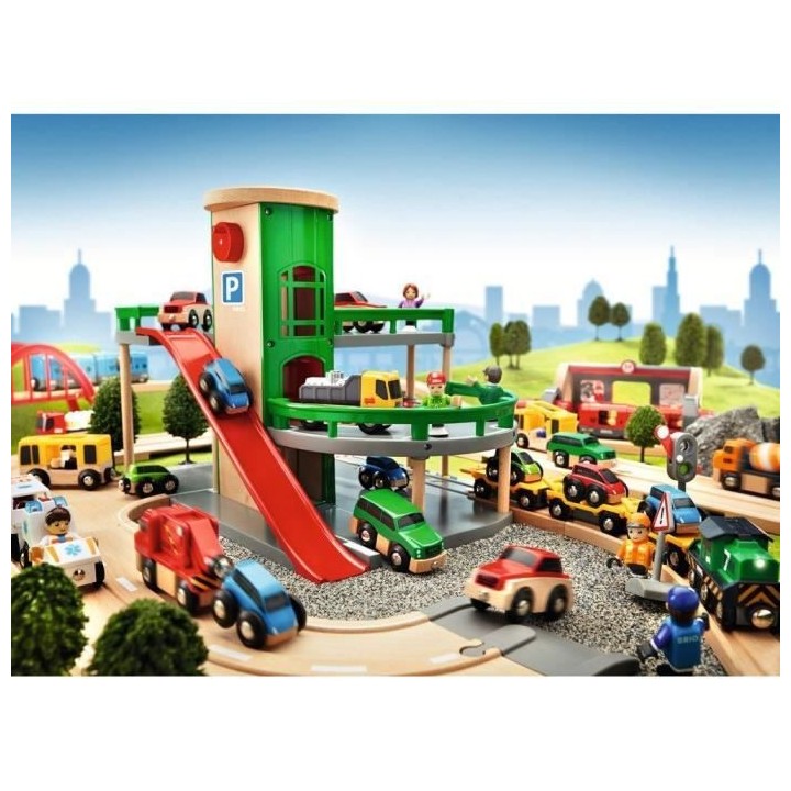 Brio World Garage Rail / Route - 3 niveaux - Accessoire pour circuit d