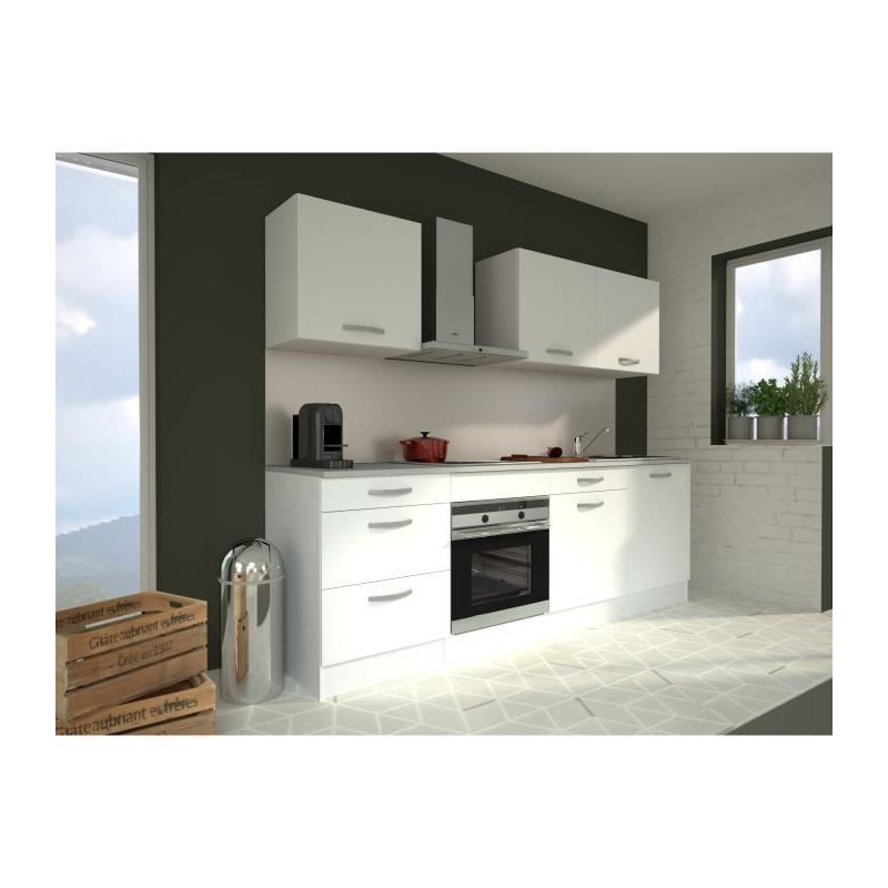 Cuisine Complete OSLO - L 240cm - Blanc - Plan de travail Inclus