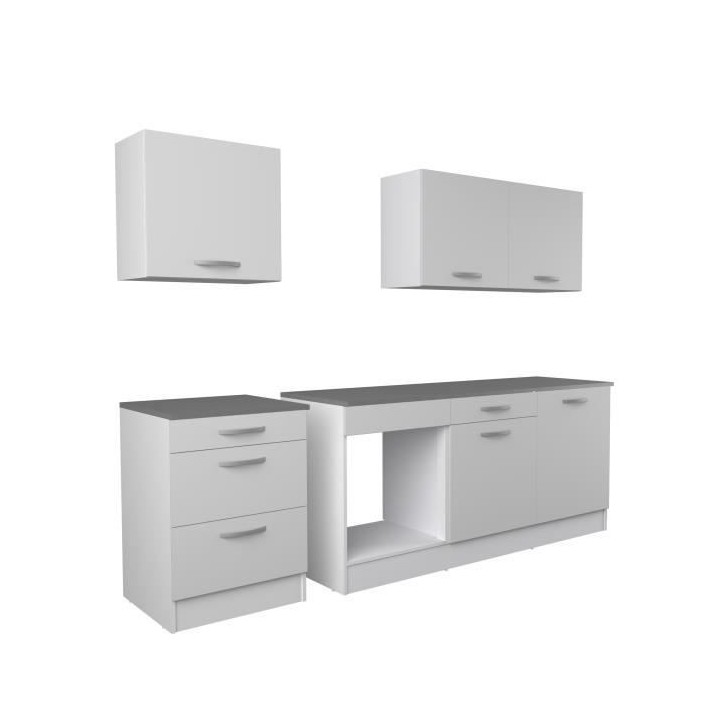 Cuisine Complete OSLO - L 240cm - Blanc - Plan de travail Inclus