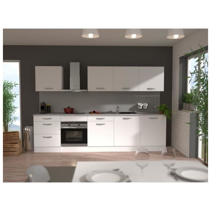 Cuisine complete OSLO - 300cm - Blanc - Plan de travail inclus