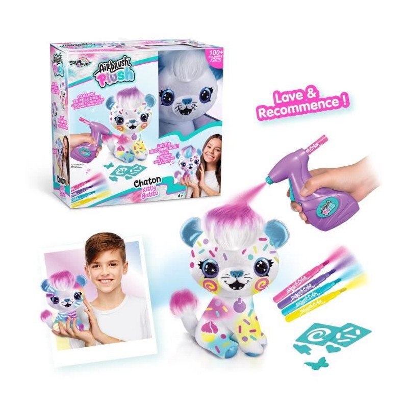 Peluche Airbrush Chat a personnaliser - Peluche spray art avec feutres et pochoirs - OFG 248 - Canal Toys