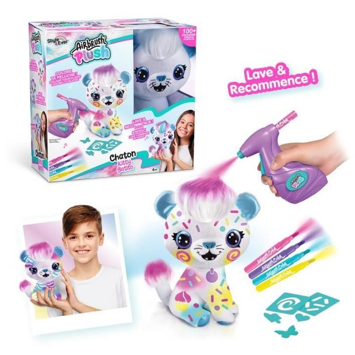 Peluche Airbrush Chat a personnaliser - Peluche spray art avec feutres