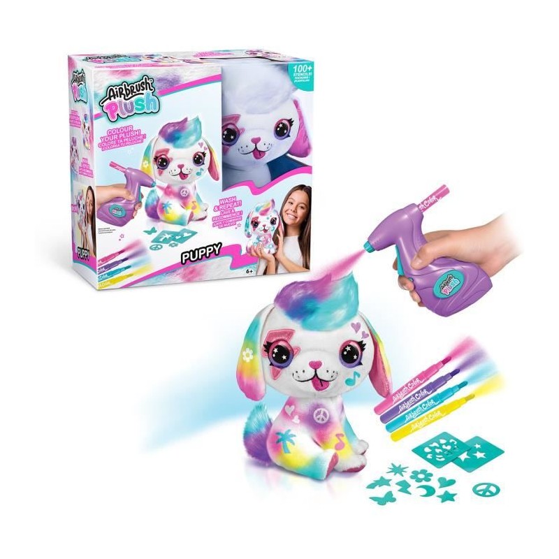 Peluche Airbrush Chiot a personnaliser - Peluche spray art avec feutres et pochoirs - OFG 249 - Canal Toys