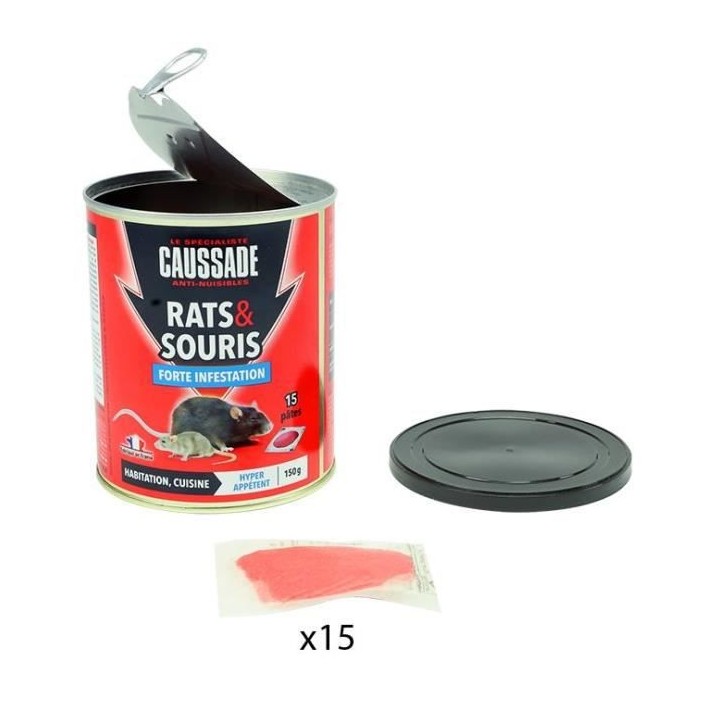 Caussade CARSPT150 Rats & Souris - 15 Pates Appat pret a l'emploi -Hab