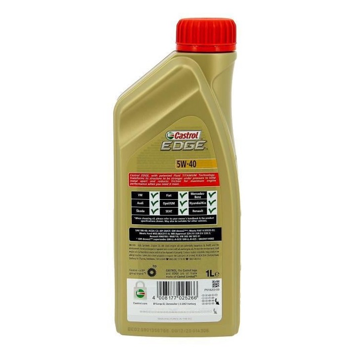 CASTROL Huile-Additif Edge - Synthetique / 5W40 / 1L