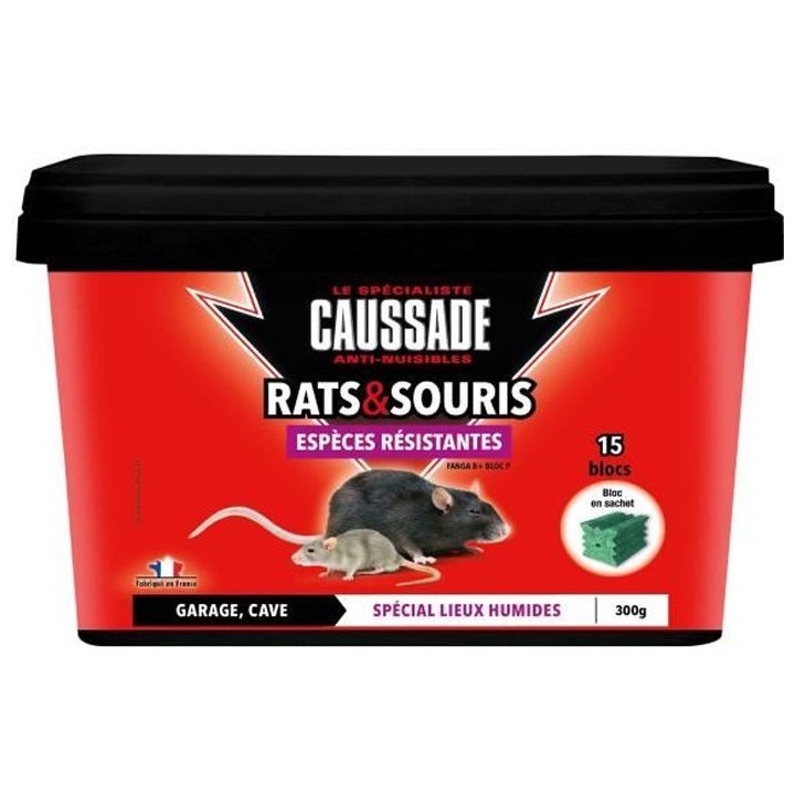 Caussade CARSBLBF300 Anti Rats & Souris | 15 Blocs | Lieux Humides | G