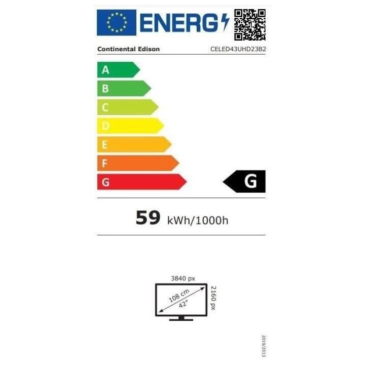 CONTINENTAL EDISON - CELED43UHD23B2 - TV Led UHD 4K - 43 (108 cm) - 3x