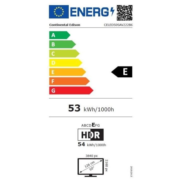 CONTINENTAL EDISON - CELED50SAV222B6 - TV LED UHD 4K - 50'' (126 cm) -