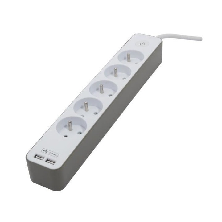 CHACON Bloc multiprise 5 prises 16 A avec 2 ports USB et câble 1,5 m