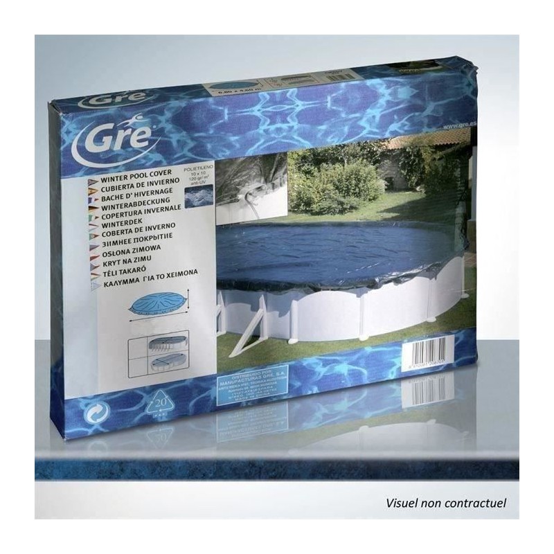 GRE - Bâche hiver de 120g/m² pour piscine hors-sol ovale de 6,10 x 3,75m - Noir