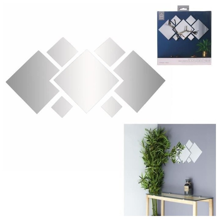 Miroir a coller carrée - Gris argenté - 26 x 46 x 24 cm