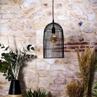 Suspension Cage Haute Filaire - 20 x 20 38 cm - Noir Mat - HOME DECO F