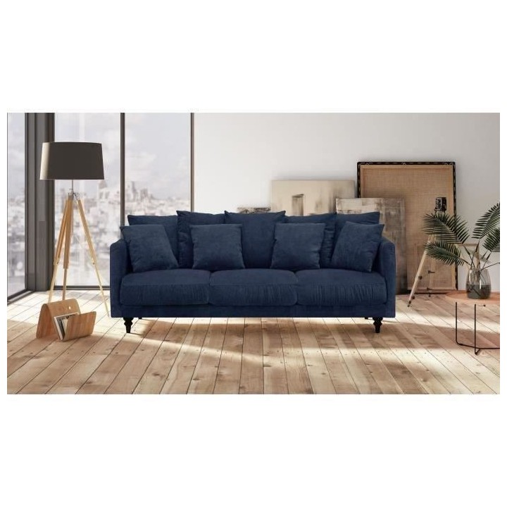 Canapé droit fixe 4 places - Tissu bleu - Classique - L 212 x P 93 cm