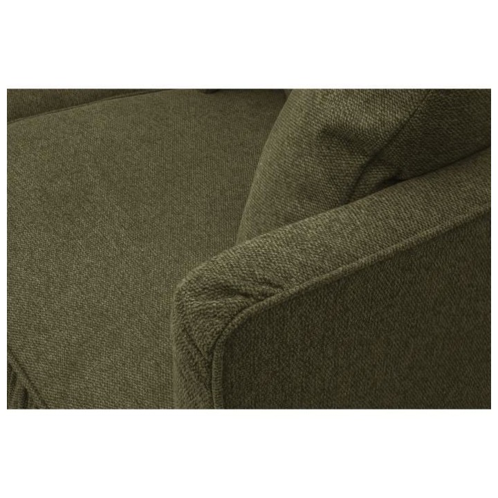 Canapé fixe 4 places CONSTANCE - Tissu vert - Pied en bois massif - L