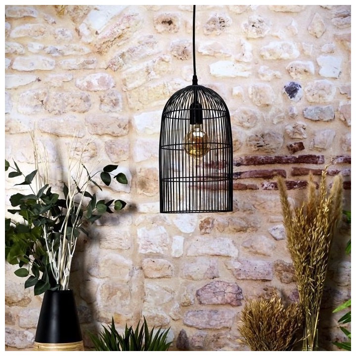 Suspension Cage Haute Filaire - 20 x 20 38 cm - Noir Mat - HOME DECO F