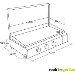 Plancha gaz FINESTA 3 brûleurs inox - Allumage intégré - Cuve acier - Surface de cuisson 79x56