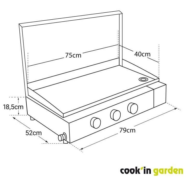 Plancha gaz FINESTA 3 brûleurs inox - Allumage intégré - Cuve acier
