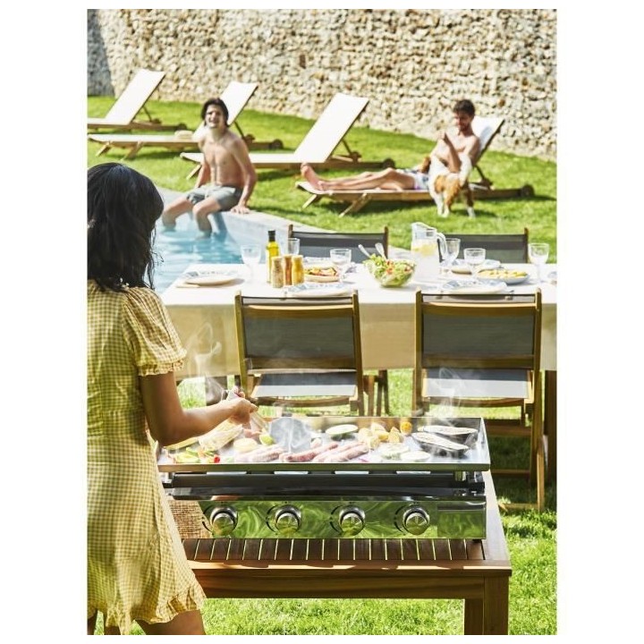 Plancha a gaz - 4 feux - BRASILIA - Tout inox - Surface cuisson - XXL