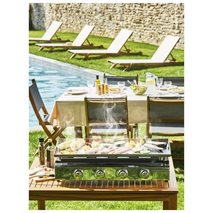 Plancha a gaz - 4 feux - BRASILIA - Tout inox - Surface cuisson - XXL