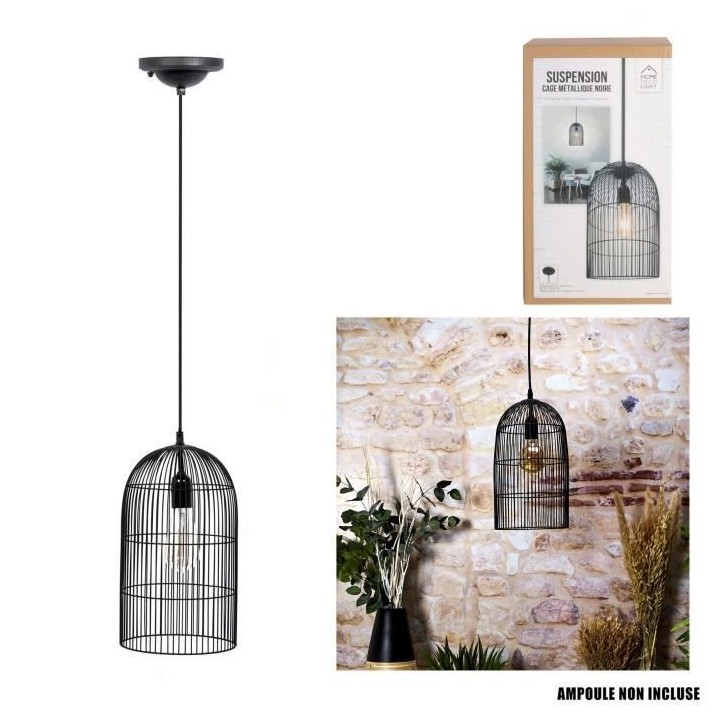 Suspension Cage Haute Filaire - 20 x 20 38 cm - Noir Mat - HOME DECO F