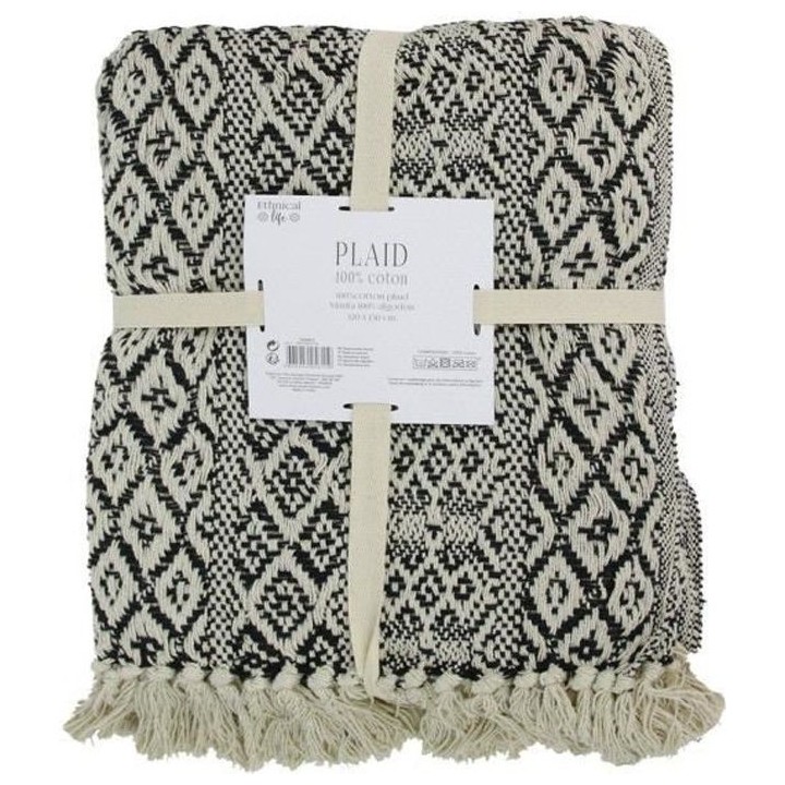 THE HOME DECO FACTORY Plaid Ethnique Frange Motif Carreaux - 120 x 150