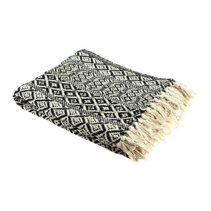 THE HOME DECO FACTORY Plaid Ethnique Frange Motif Carreaux - 120 x 150