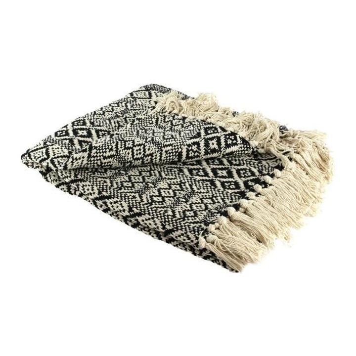 THE HOME DECO FACTORY Plaid Ethnique Frange Motif Carreaux - 120 x 150