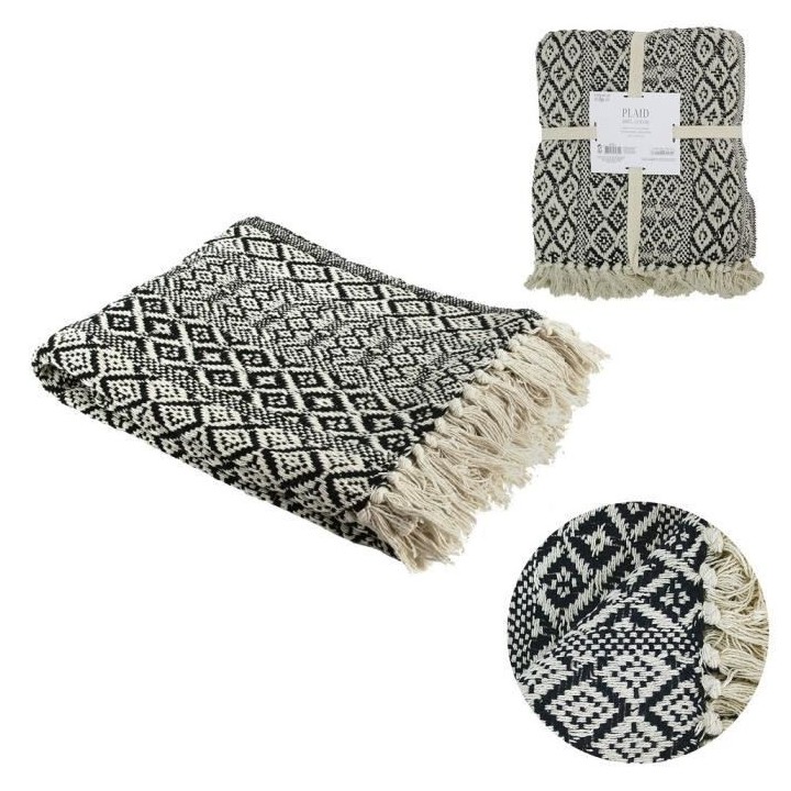 THE HOME DECO FACTORY Plaid Ethnique Frange Motif Carreaux - 120 x 150