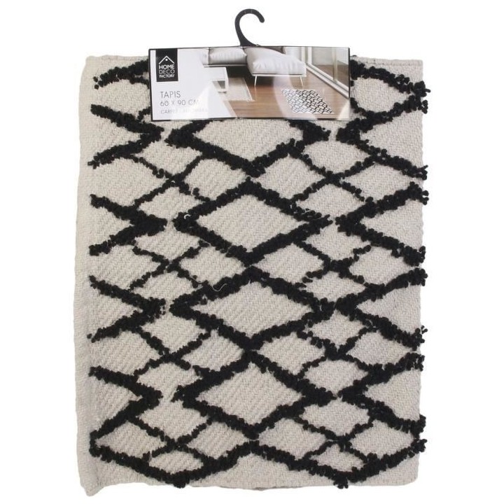 HOME DECO FACTORY Tapis berbere relief losange - 60x90 cm - Beige et n