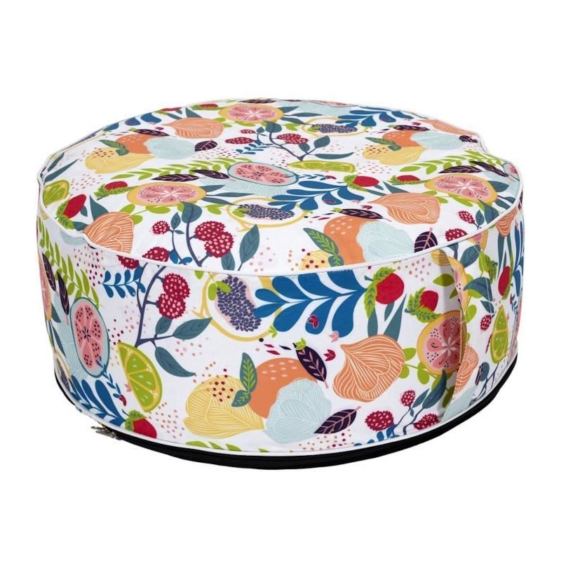 Home Deco Factory HD7213 Pouf Gonflable Rond Peps Blanc et multicolore Usage intérieur et extérieur D56 x H25 cm