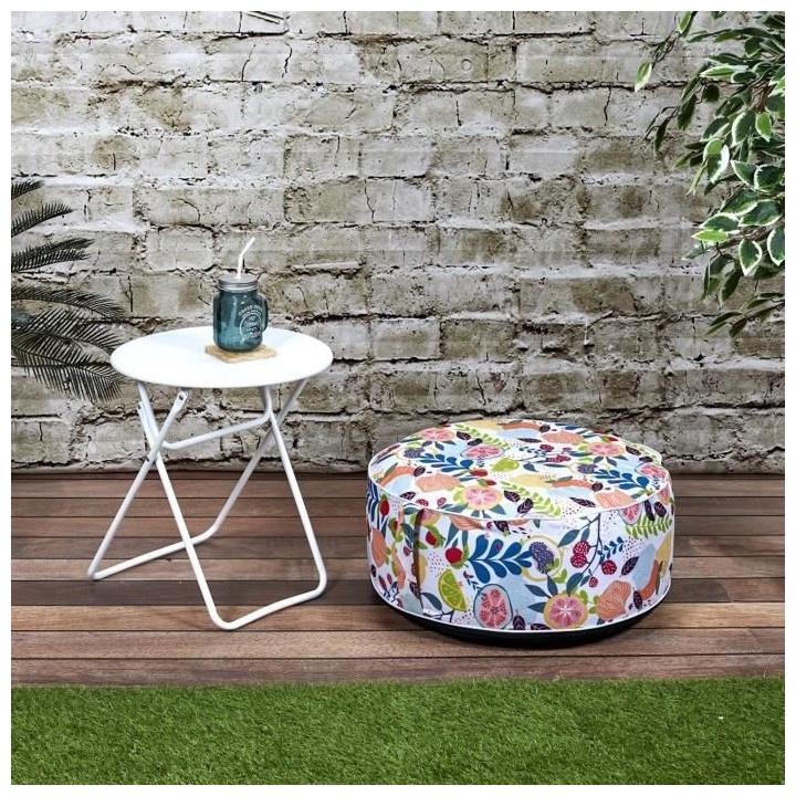Home Deco Factory HD7213 Pouf Gonflable Rond Peps Blanc et multicolore
