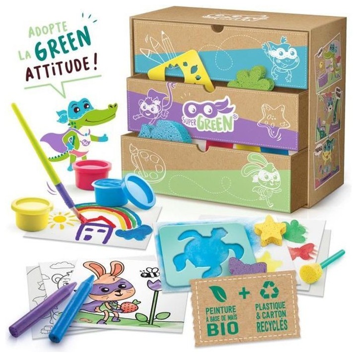 SUPER GREEN Kit de 3 activités bio : coloriage, tampons et peinture