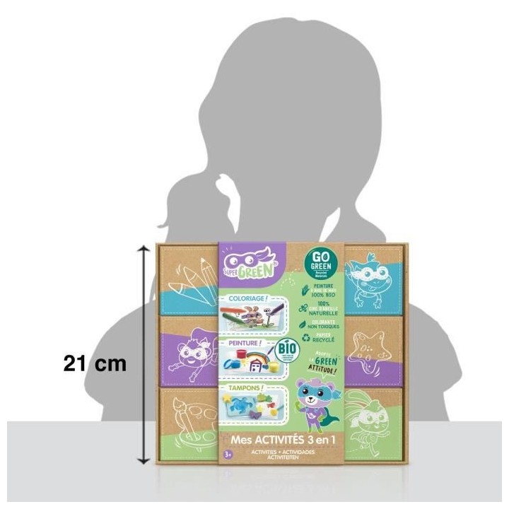 SUPER GREEN Kit de 3 activités bio : coloriage, tampons et peinture