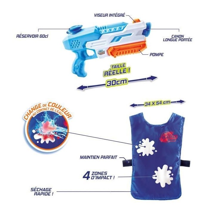 Super Blaster Game - Compact Kit 1 pistolet a eau et 1 dossard - Jeux