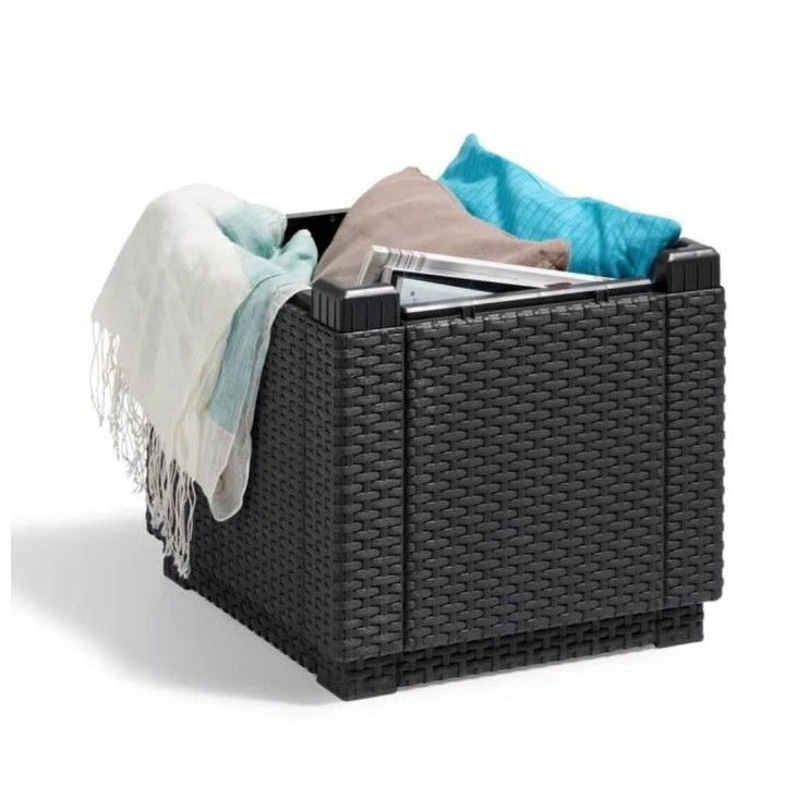 Keter Pouf de rangement Cube avec coussin Graphite 408951