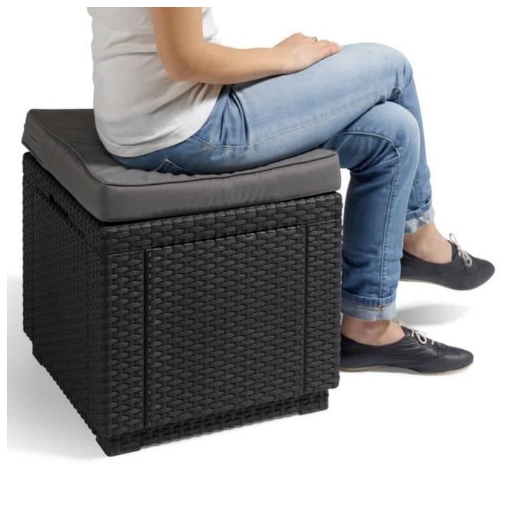 Keter Pouf de rangement Cube avec coussin Graphite 408951