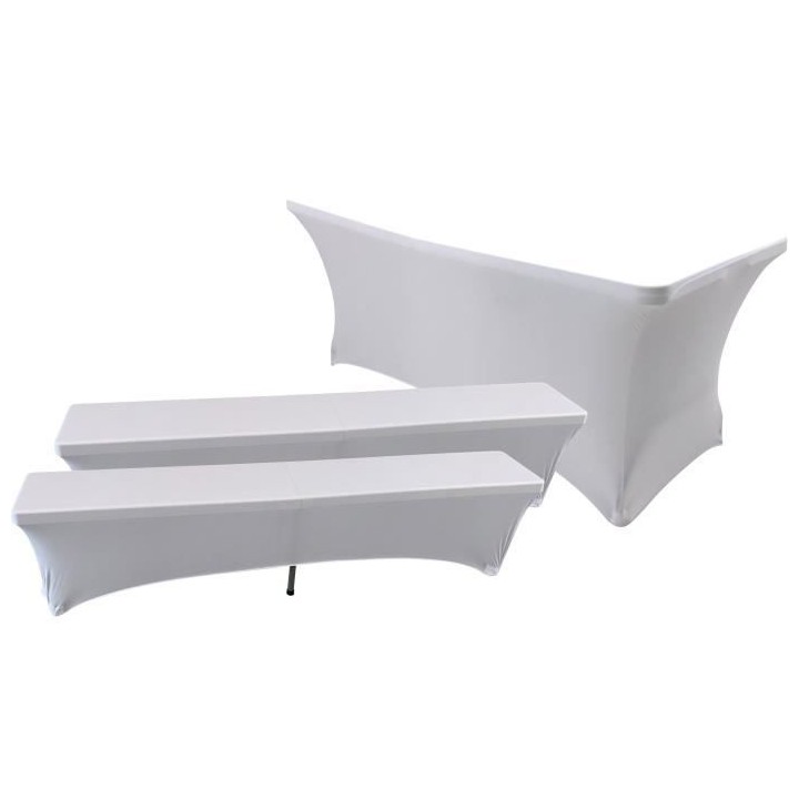 Housse table reception 180x74cm + 2 bancs - blanc