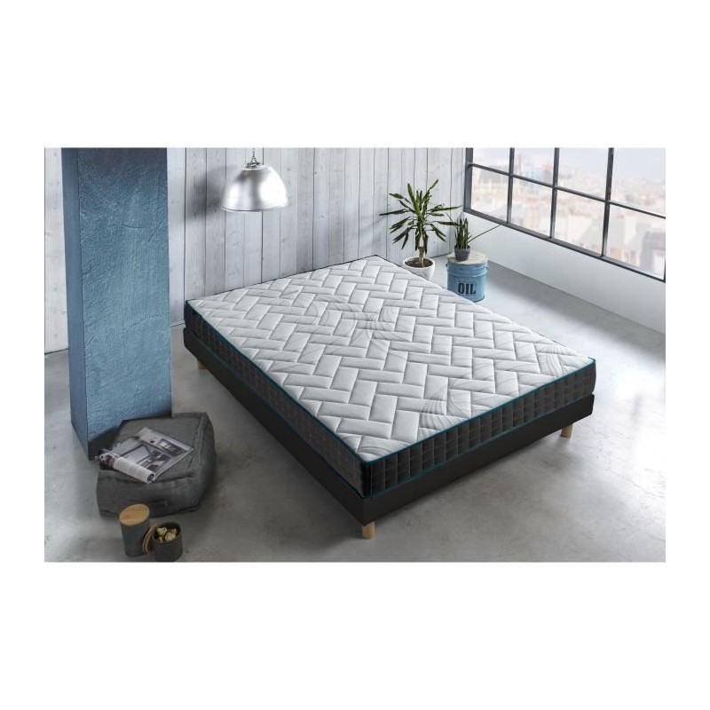 DEKO DREAM GRAPHENE Ensemble Matelas + Sommier 140x190 cm + 2 Oreillers - 580 ressorts ensachés - Confort