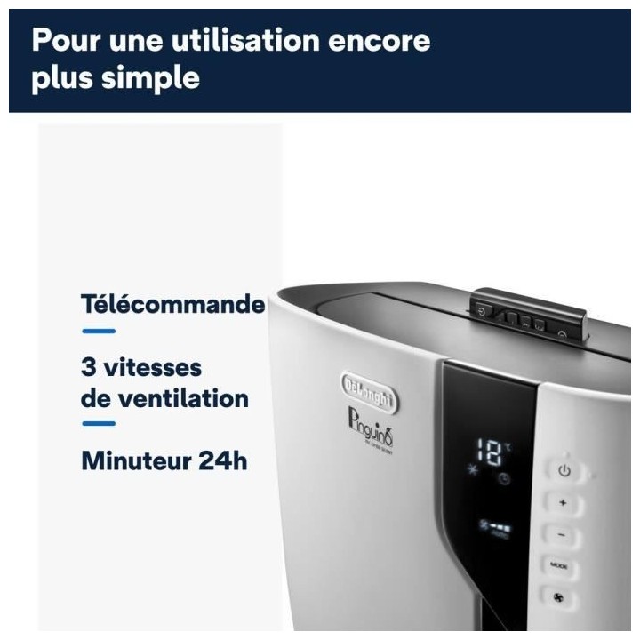 DELONGHI Climatiseur mobile - PAC EX100 SILENT - 2500W - 10000BTU/h -