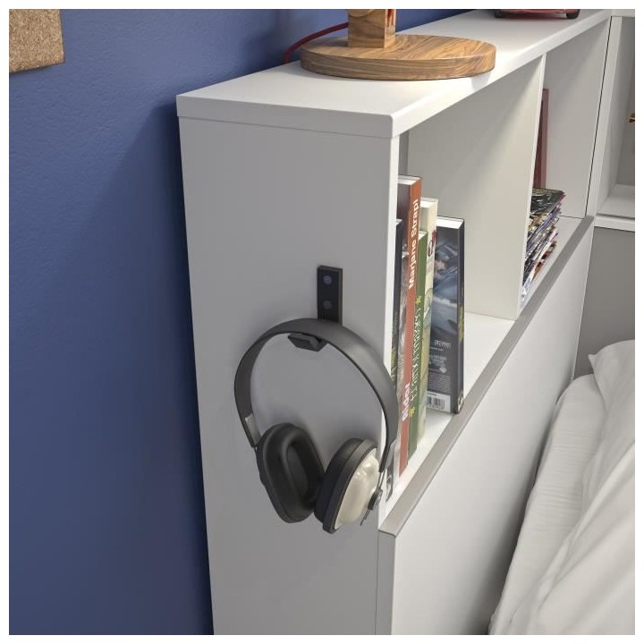 DIAGONE Erwan Lit enfant avec rangements - Décor blanc et gris- 90 x