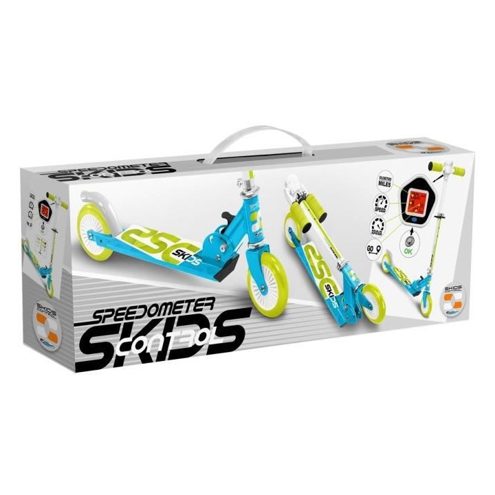 Trottinette pliable avec compteur de vitesse - bleu - Skids Control