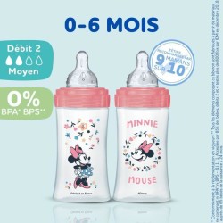 Lot de 3 Biberons DODIE Anti-Colique Initiation+ - Minnie - 270ml - 0-6 Mois - Tétine Ronde - Débit 2