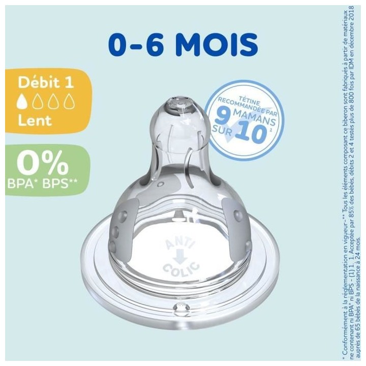 Lot de 4 tétines rondes DODIE Initiation - Débit 1
