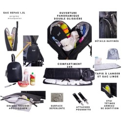 Baby on board - sac a langer - Doudoune Bag noir- sac 24h ouatiné et déperlant tapis a langer, sac repas thermo, trousse acces