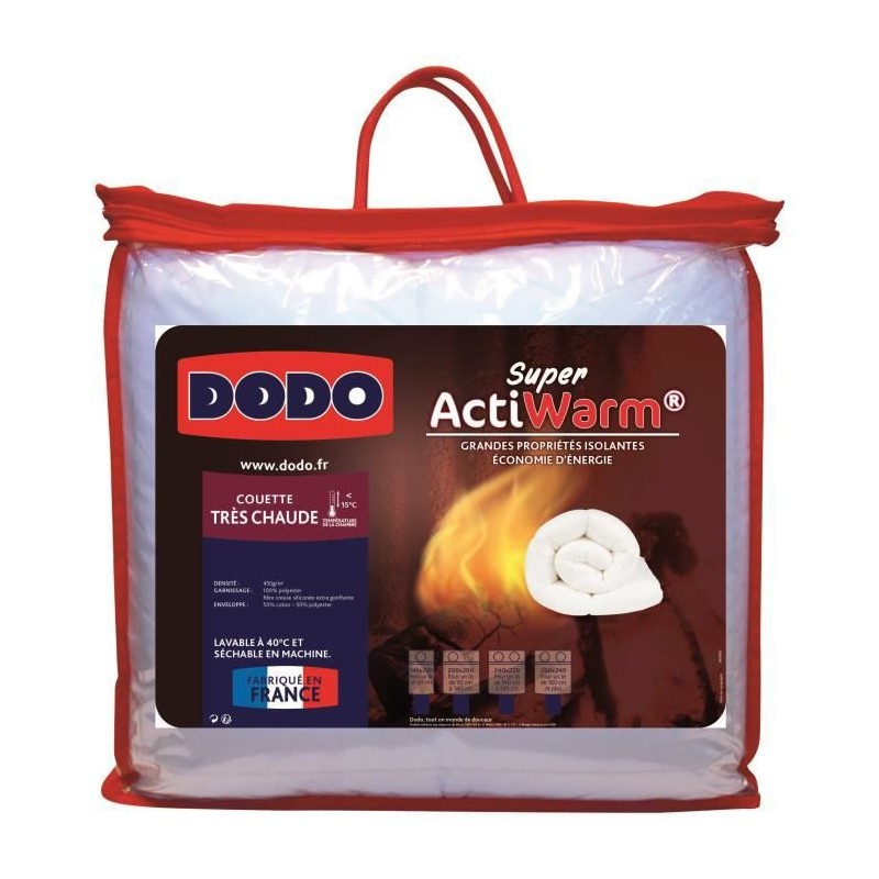 DODO Couette tres chaude 450g/m² SUPER ACTIWARM 200x200 cm blanc