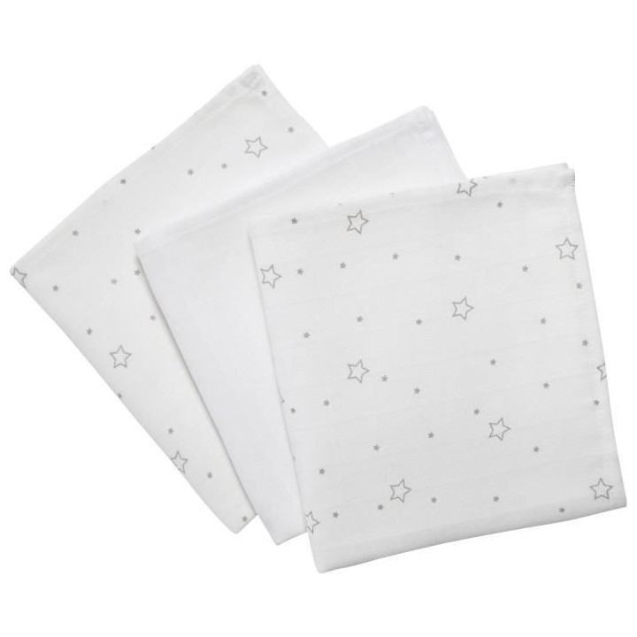 LOT 3 LANGES BAMBOU : 2 imprimées ETOILE + 1 BLANCHE